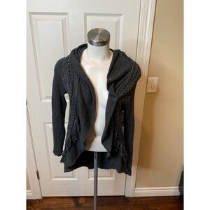 Knitted & Knotted Gray Open Front Knit Cardigan W/ Fringe, Size XS